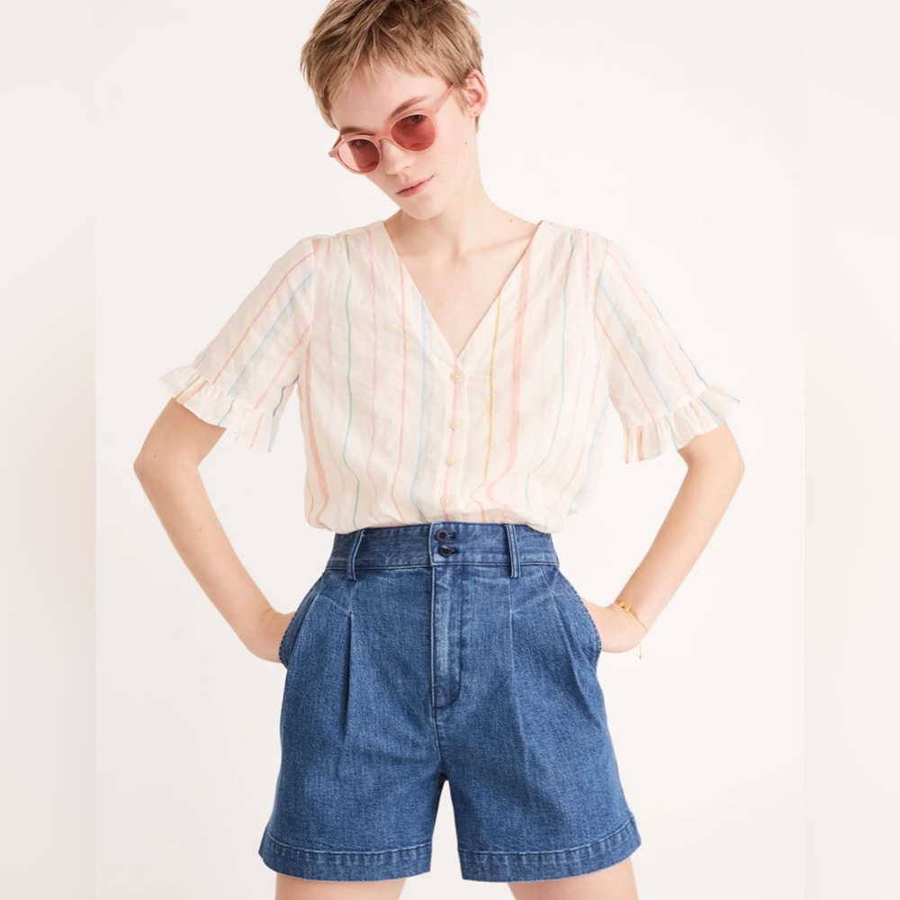 Madewell Women Size 2 Denim Pleated Willowdale wash blue high waisted Short